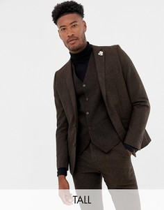 Коричневый приталенный пиджак из донегаля с добавлением шерсти Gianni Feraud Tall - Коричневый
