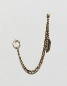 Золотистая серьга с декоративным кольцом в нос и подвеской-пером ASOS DESIGN - Золотой