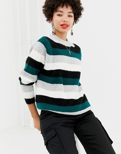 Джемпер в полоску с круглым вырезом Na-kd - Зеленый