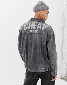Черная выбеленная джинсовая оversize-куртка со светоотражающим логотипом Cheap Monday - Черный