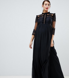 Черное платье макси с высоким воротом для беременных Chi Chi London Maternity - Черный
