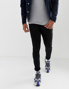 Черные джинсы скинни с рваной отделкой Pull&bear - Черный Pull&;Bear