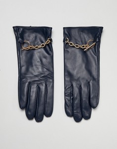Перчатки из натуральной кожи с цепочкой Barneys Originals - Темно-синий