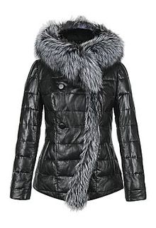 Куртка из натуральной кожи с отделкой мехом чернобурки La Reine Blanche