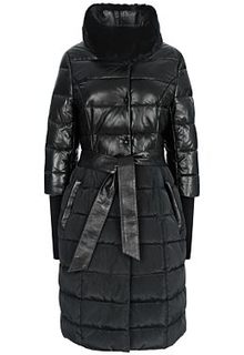 Утепленное пальто из натуральной кожи и текстиля La Reine Blanche