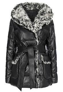 Утепленная кожаная куртка с отделкой мехом козлика La Reine Blanche