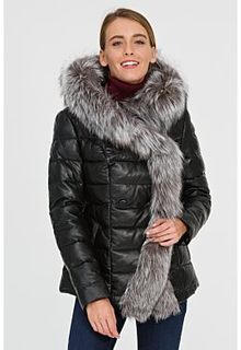 Утепленная кожаная куртка с отделкой мехом чернобурки La Reine Blanche