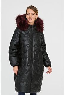 Утепленное кожаное пальто с отделкой мехом енота Vericci