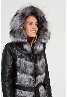 Утепленная кожаная куртка с отделкой мехом чернобурки La Reine Blanche