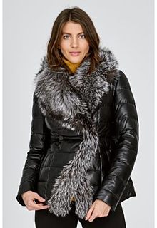 Утепленная кожаная куртка с отделкой чернобуркой La Reine Blanche