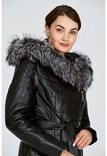 Утепленная кожаная куртка со съемной отделкой чернобуркой La Reine Blanche