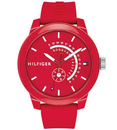 Часы с красным силиконовым ремешком Tommy Hilfiger