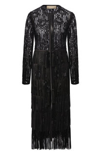 Кожаное пальто с отделкой Elie Saab