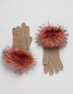 Трикотажные перчатки с манжетами из искусственного меха Alice Hannah - Коричневый