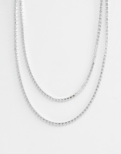 Ожерелье в два ряда с кристаллами ASOS DESIGN - Серебряный