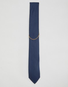 Темно-синий галстук с золотистой цепочкой Twisted Tailor - Темно-синий