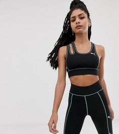 Асимметричный бюстгальтер с контрастными строчками Puma эксклюзивно для ASOS - Черный