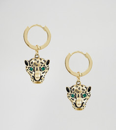 Позолоченные серьги-кольца с подвесками в виде леопардов Orelia - Золотой