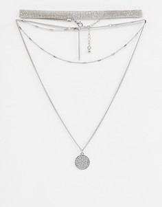 Серебристое многоярусное ожерелье-чокер со стразами Missguided - Серебряный