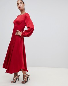 Красное атласное платье макси с разрезом Forever New - Красный