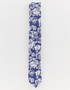 Темно-синий жаккардовый галстук с цветочным узором Twisted Tailor - Темно-синий