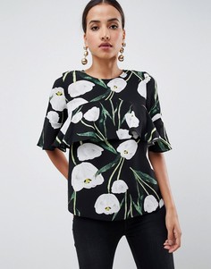 Блузка с принтом листьев AX Paris - Черный