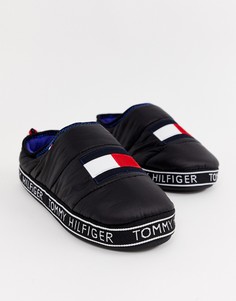 Черные стеганые слиперы с фирменной нашивкой-флагом Tommy Hilfiger - Черный