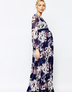 Платье макси для беременных с запахом и цветами Little Mistress Maternity - Мульти