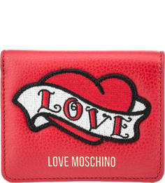 Красное кожаное портмоне с вышивкой Love Moschino