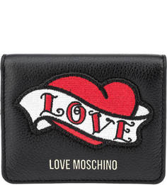 Кожаное портмоне с вышивкой Love Moschino