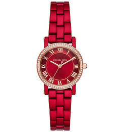 Кварцевые часы круглой формы с красным металлическим браслетом Michael Kors