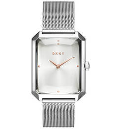 Кварцевые часы прямоугольной формы с серебристым ремешком Dkny