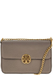 Клатч серого цвета из зерненой кожи Tory Burch