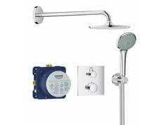 Набор для комплектации душа GROHE Grohtherm: встраиваемый термостат с переключателем верхний-ручной душ, квадратная розетка, верхний душ RSH Cosmo 210 с кронштейном, ручной душ Euphoria с подключением и шлангом, хром (34734000)