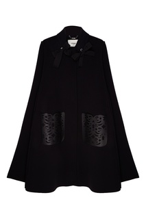 Черное шерстяное пальто с отделкой Fendi