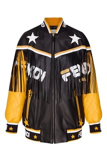 Контрастная кожаная куртка с бахромой Fendi