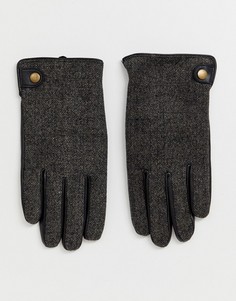 Коричневые перчатки из искусственной кожи с узором в елочку Burton Menswear - Коричневый
