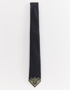 Черный галстук с золотистой отделкой Burton Menswear - Черный