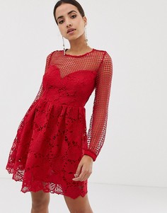 Кружевное платье с длинными рукавами и вставками Dolly & Delicious - Красный