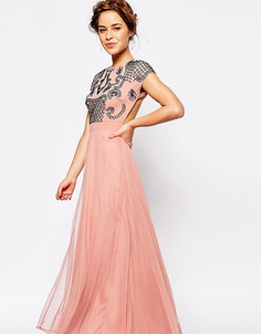 Платье макси с отделкой и открытой спиной Maya Petite - Розовый