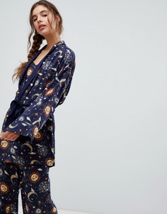 Халат из 100% модала с астрологическим принтом ASOS DESIGN - Темно-синий