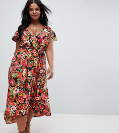 Платье миди с запахом и цветочным принтом AX Paris Plus - Мульти