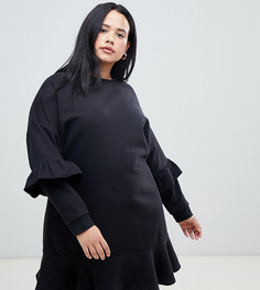 Трикотажное платье с оборками ASOS DESIGN Curve - Черный