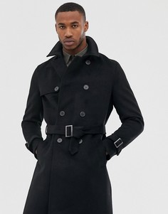 Черное пальто в стиле милитари River Island - Черный