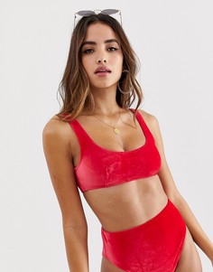 Комбинируемый бархатный бикини-топ ASOS DESIGN - Красный