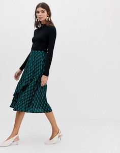 Юбка миди с геометрическим принтом Y.A.S - Зеленый