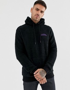 Черный флисовый худи со светоотражающим логотипом Bershka - Черный