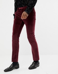 Бархатные бордовые облегающие брюки Twisted Tailor - Красный