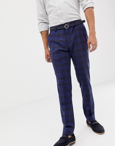 Полушерстяные супероблегающие брюки с принтом тартан Twisted Tailor - Синий