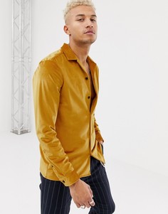 Велюровая рубашка классического кроя горчичного цвета с отложным воротником ASOS DESIGN - Желтый